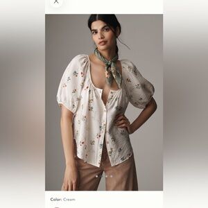 NWOT Pilcro Scoop Neck Button Front Printed Blouse